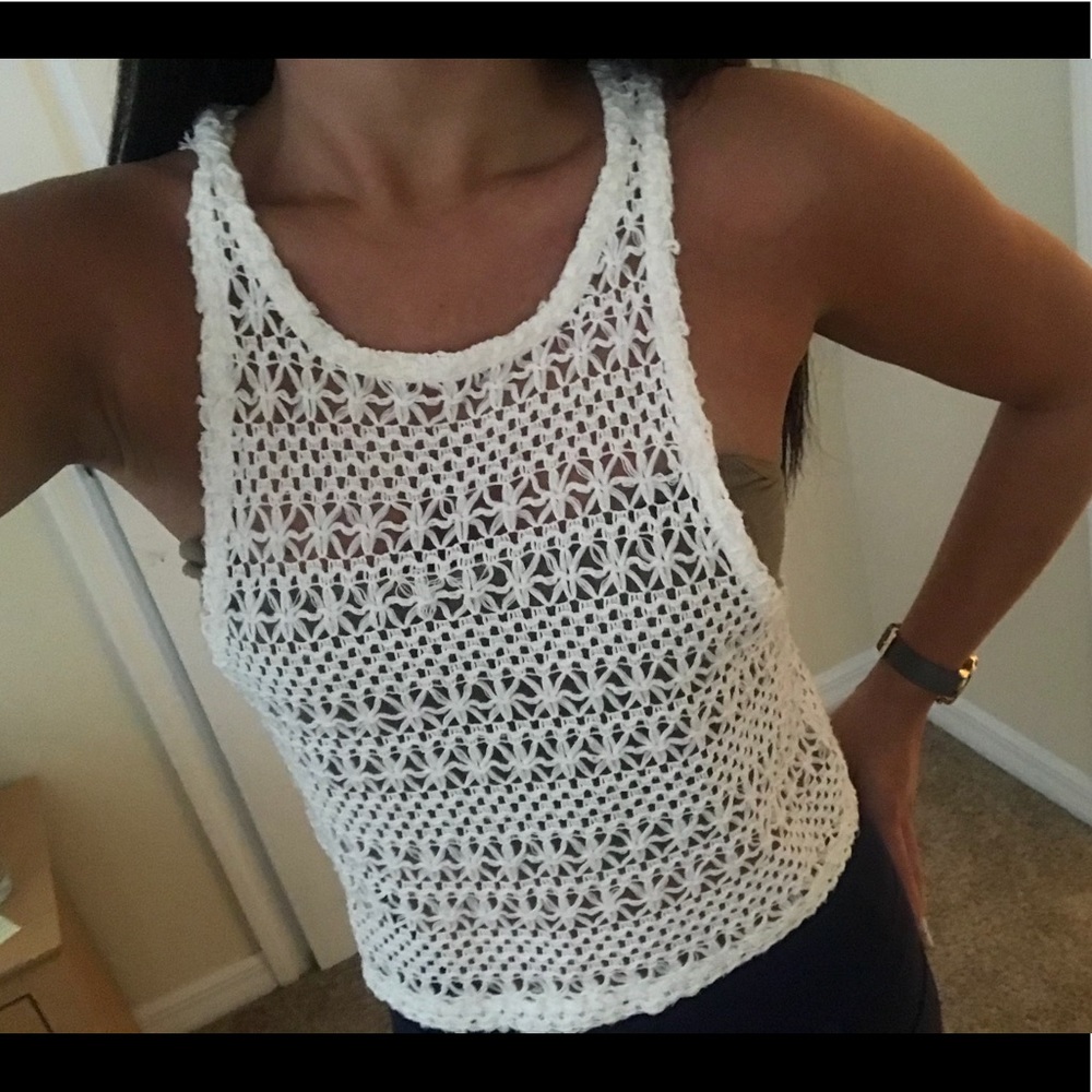 Crochet Sleeveless White Crop Tank XS from UO